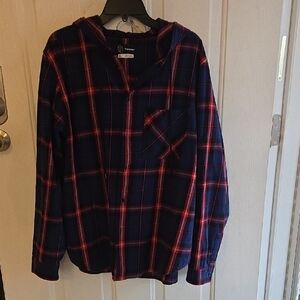 Original Use Navy and Red Flannel Plaid Hoodie